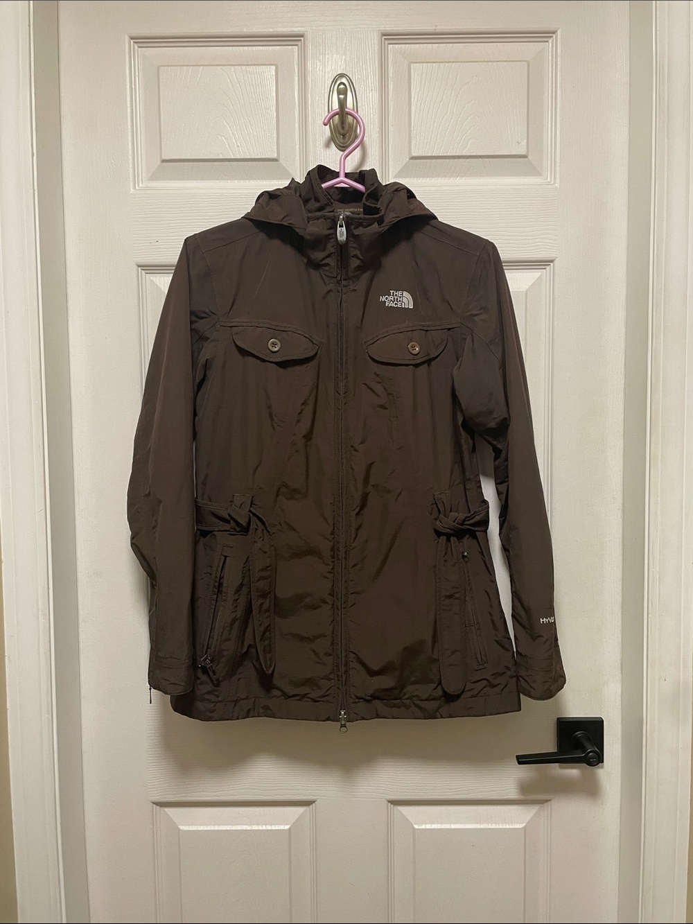 The North Face | HyVent | Brown |Windbreaker Jacket Hooded Belted Pockets Size S